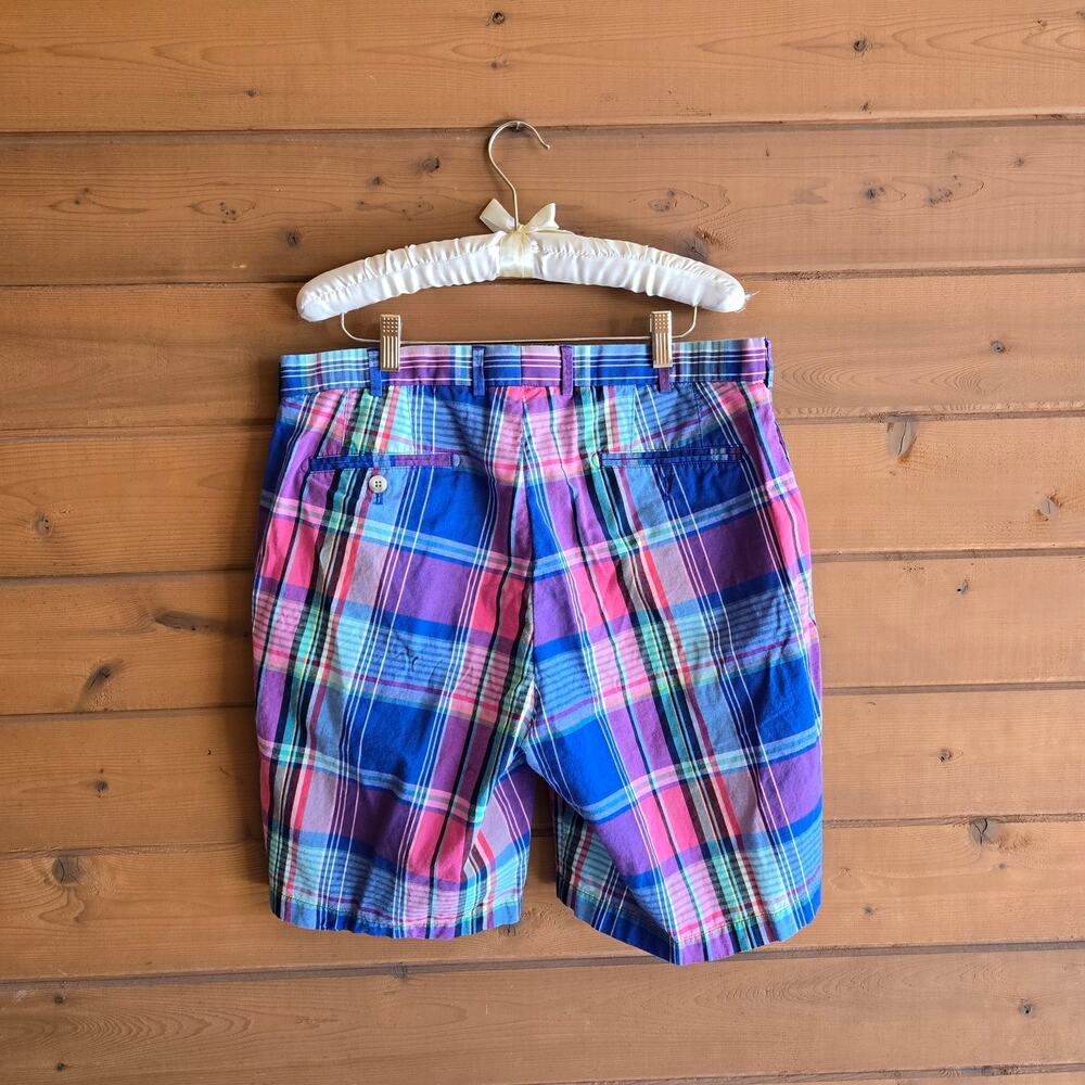 Peter Millar Short Madras Multicolor Plaid Red Blue Bermuda 36 Golf Easter Prep - Picture 2 of 4